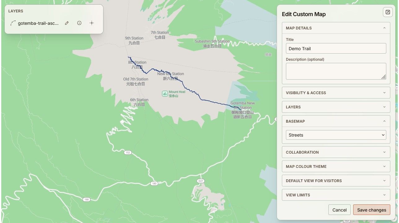 Interactive map editor with hosted layers on the canvas
