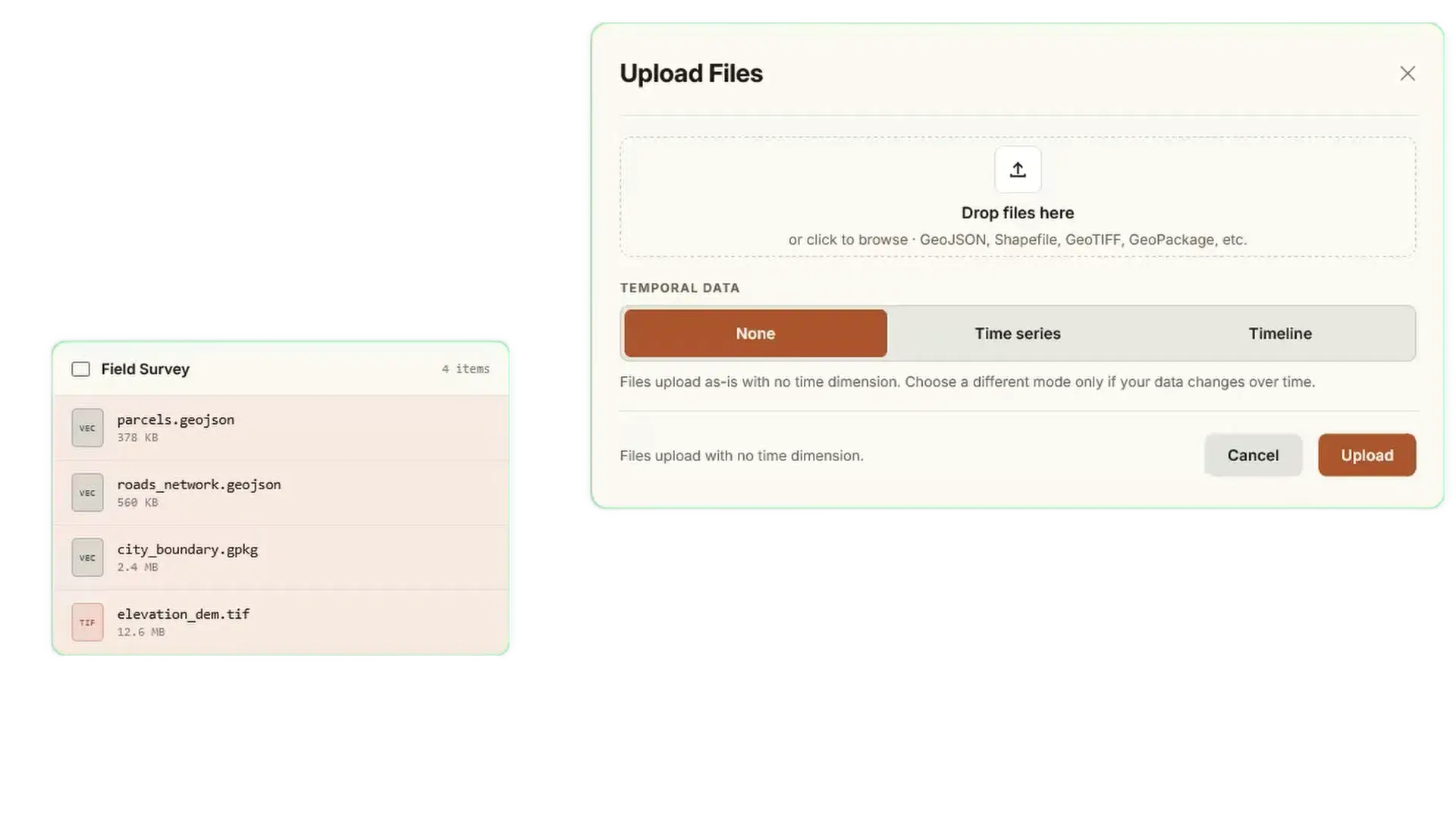 Short demo of dragging files into Sarkoa to upload geospatial data
